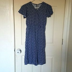 Girls blue & white floral ruffled short sleeves jumpsuit